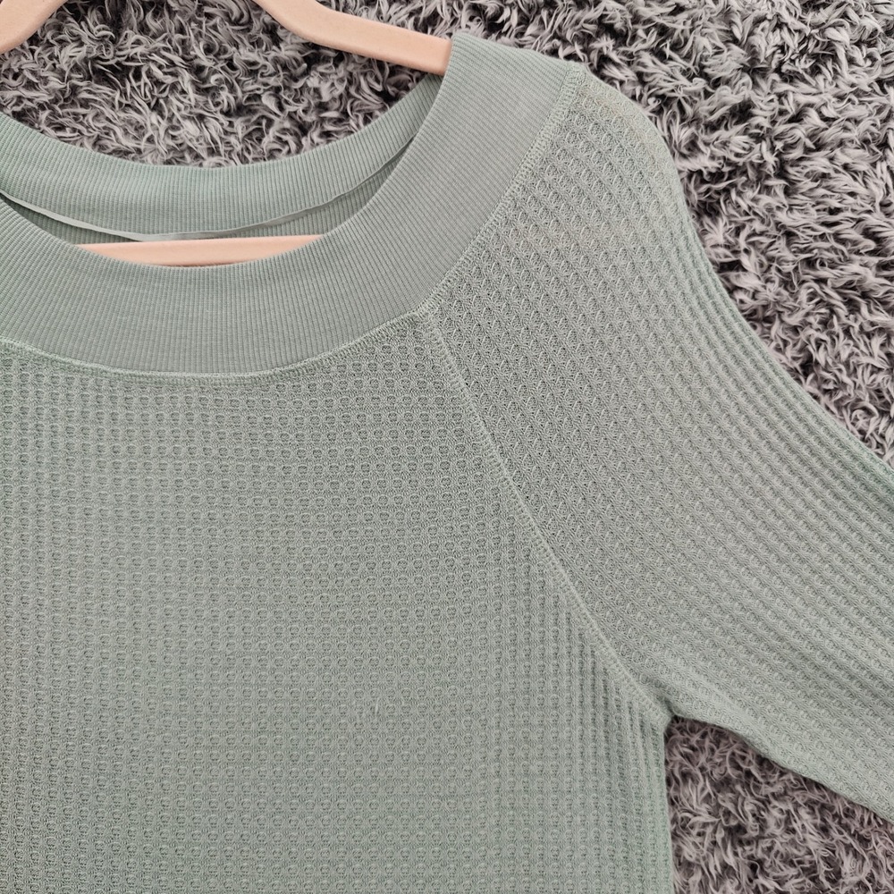 prAna Women Gorpcore Athleisure Sheeba Waffle Knit Top L Sage Green Thermal Cozy - Picture 10 of 16